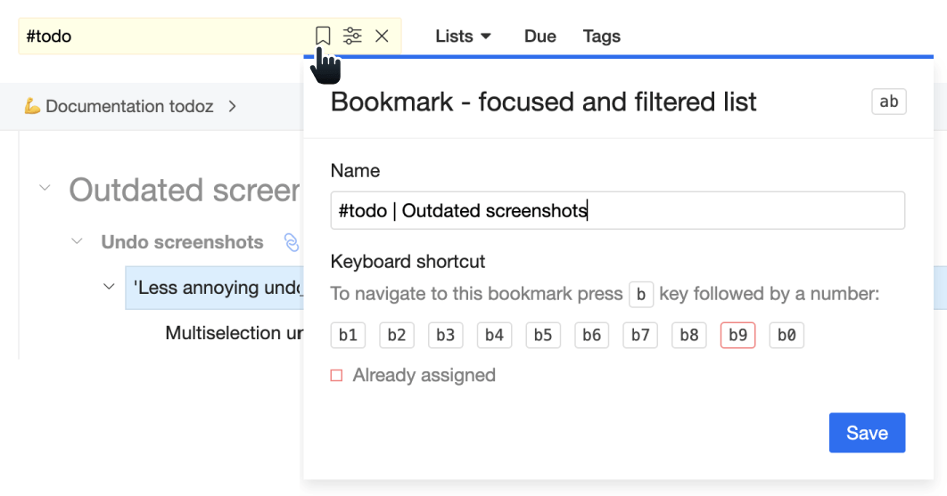 Bookmark a list filter