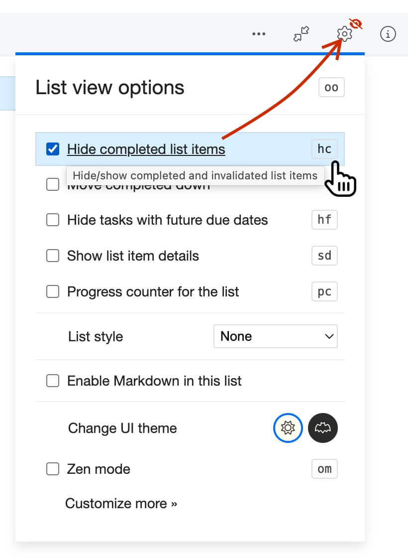 List options